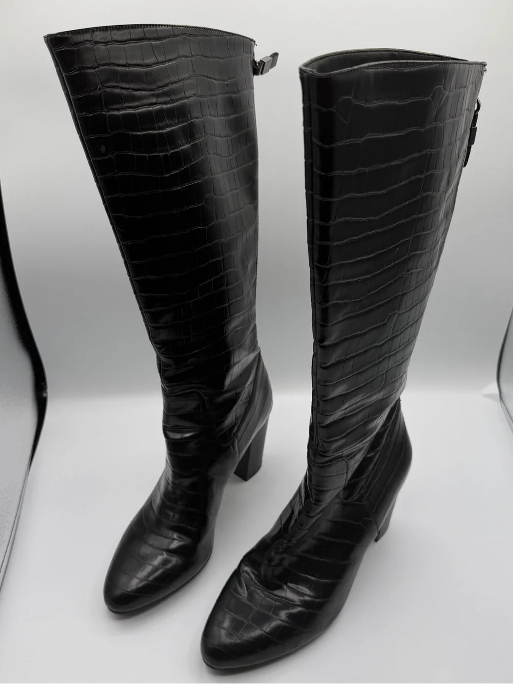 Anne Klein Black Croc-Embossed Over-the-Knee Boots